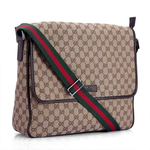 1:1 Gucci 233052 Men's Medium Messenger Bag-Beige/Ebony GG Fabric